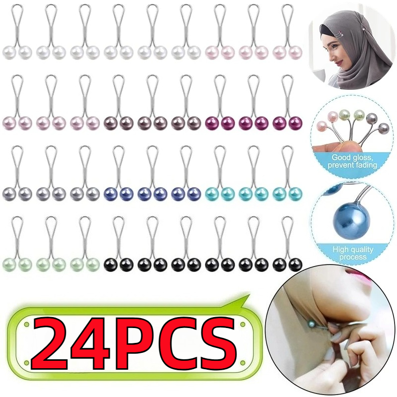 Embroidery Hijab - 6/12/24 Stück Perlen-Anstecknadeln für Damen, Schal-Clips,