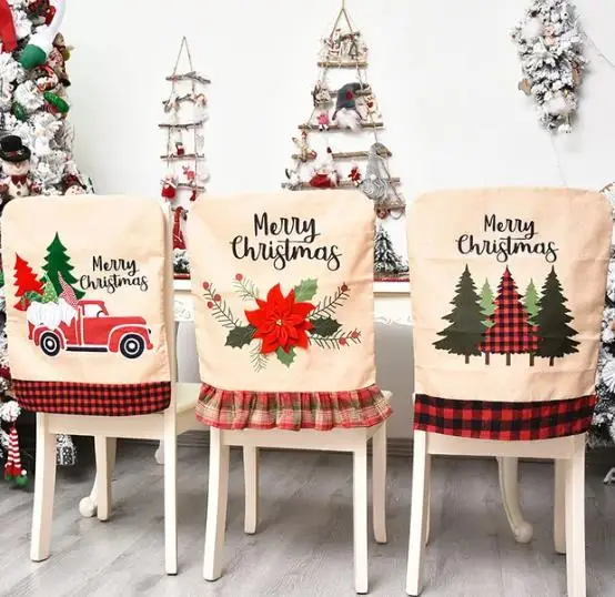 Embroidery Xmas Tree - 4/6/8 stücke Weihnachten Stuhl Abdeckung Leinen