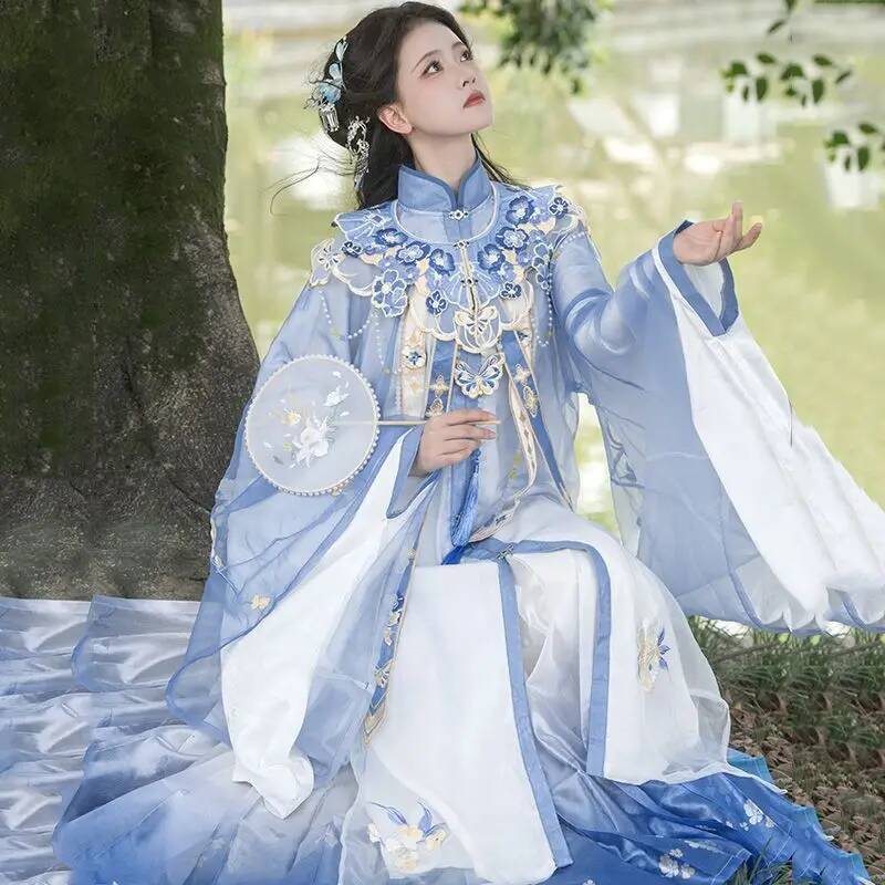 Embroidery Skirt - Zweimonthly[Lan Jin Luo]Neuer Hanfu-Damen-Mamian-Rock im Ming-Dynastie-Stil,