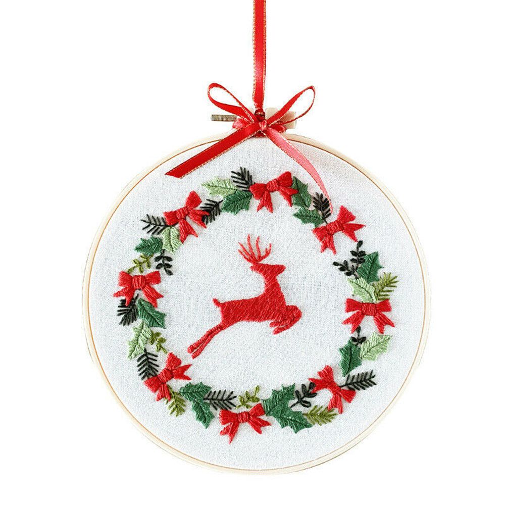 Embroidery Xmas Ornaments - Heimdekoration DIY-Handwerk Nadel-Faden-Nähzubehör Stickrahmen Weihnachts-Stickerei Kreuzstich-Set