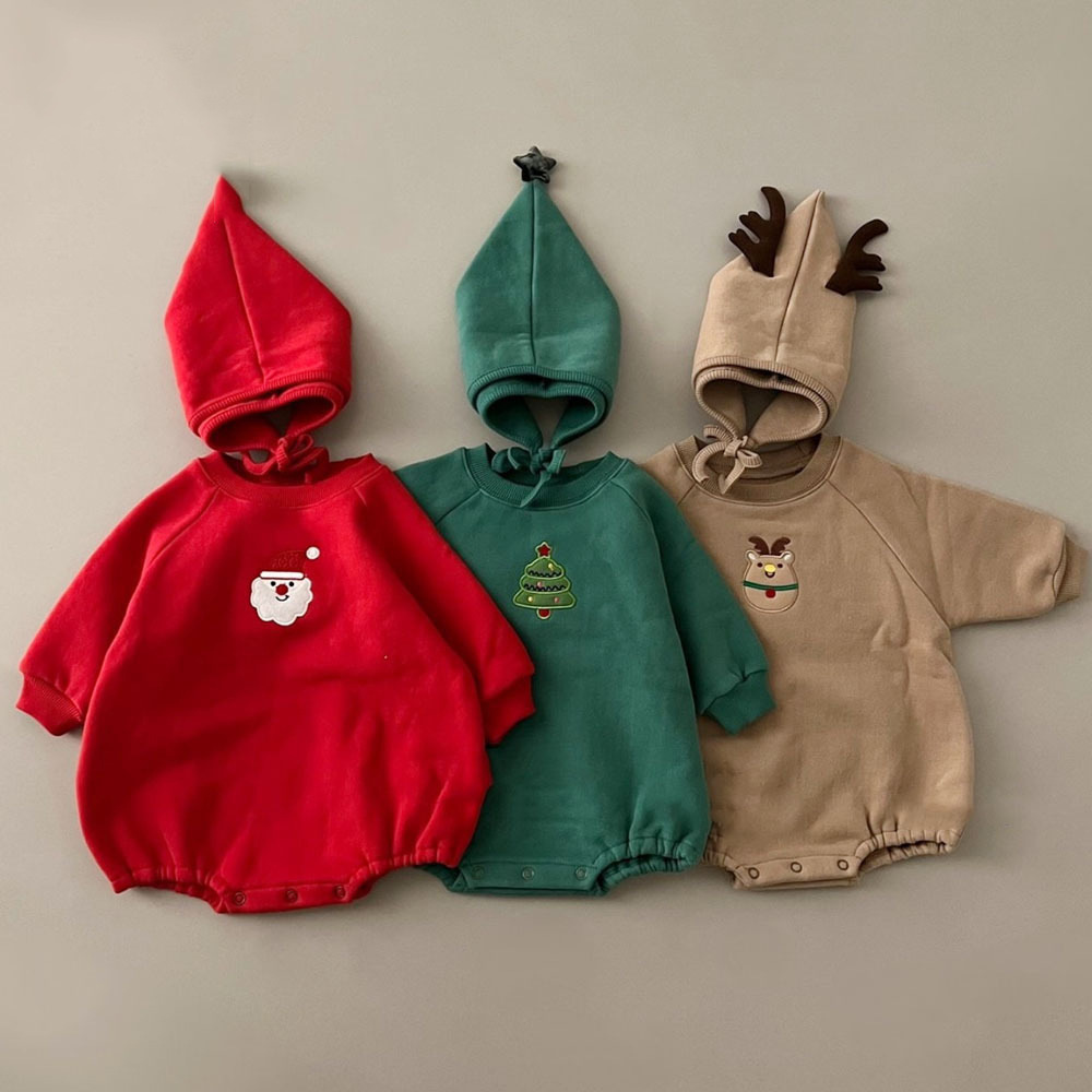 Embroidery Xmas Tree - Baby-Weihnachtsspielanzug mit Hut, 0–24 Monate, Neugeborene,