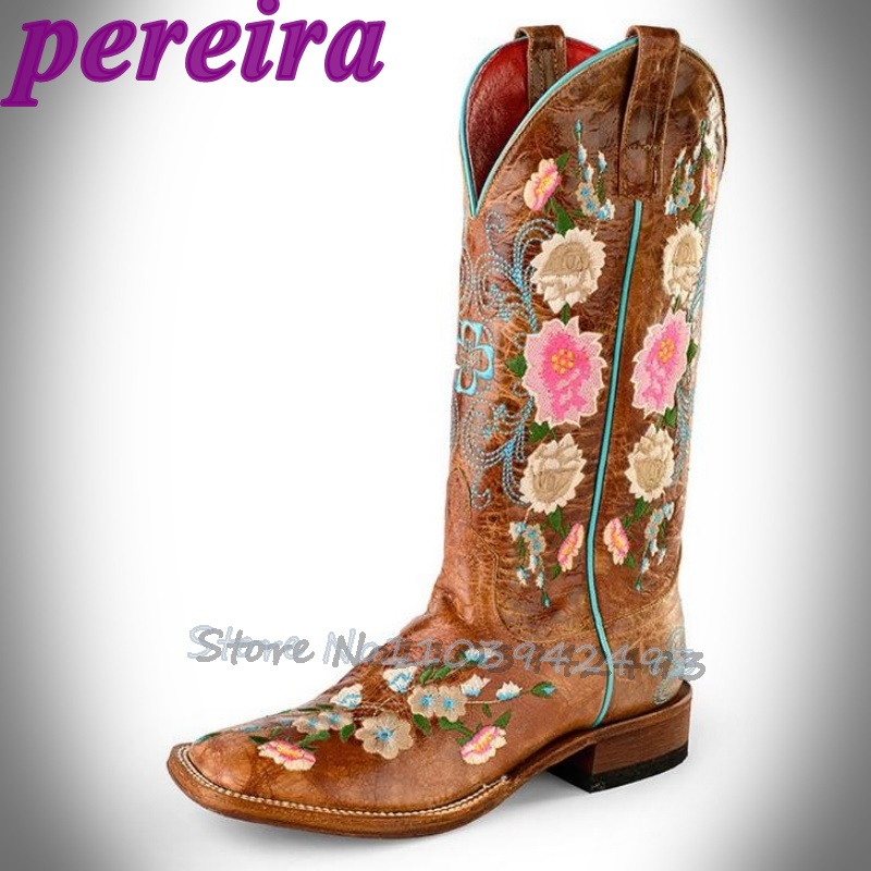 Embroidery Flower - Gestickte Blumenstiefel Rose Garden Botas Mittelkalb