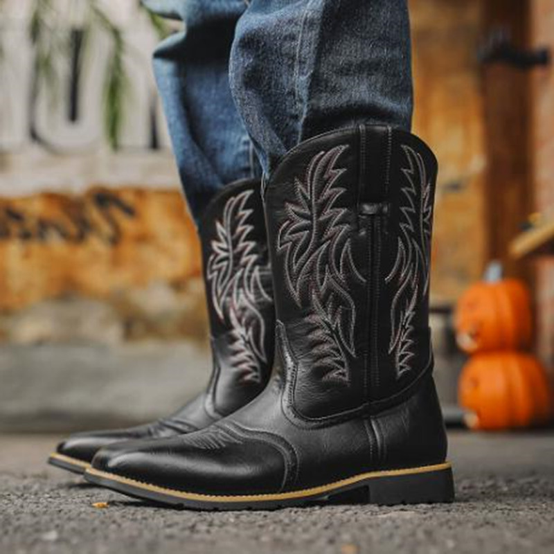 Embroidery Stitch - Neue Herren-Stiefel mit Stickerei, Retro-Handarbeit, Western-Cowboy-Stiefel,