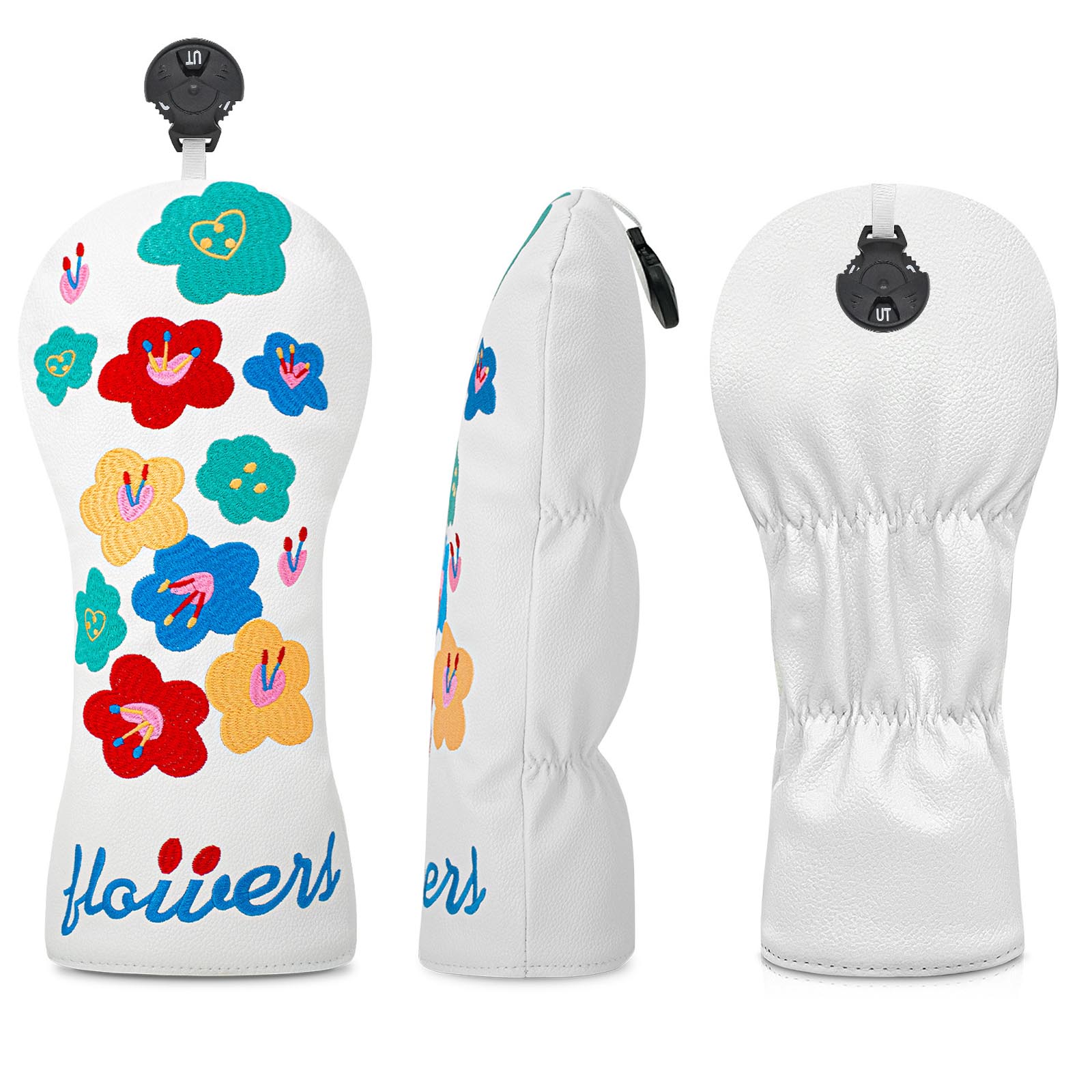 Embroidery Flower - Blumenstickerei Wasserabweisende PU-Leder Golfschläger-Kopfabdeckung mit Elastikband