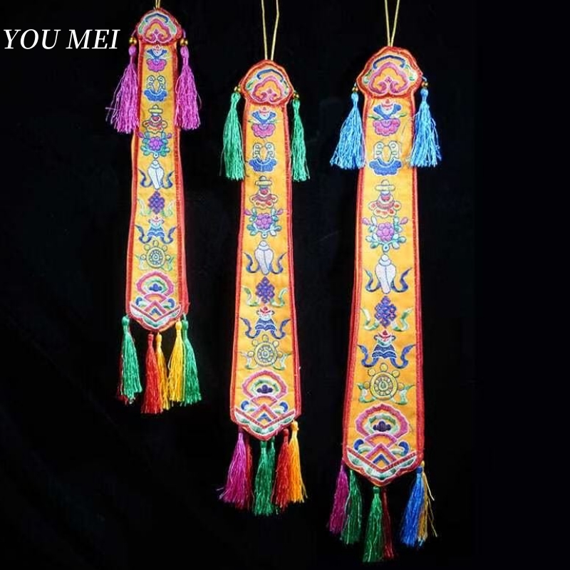 Embroidery Handicraft - Nepal handgemachte acht verheißungsvolle Flaggen, tibetische