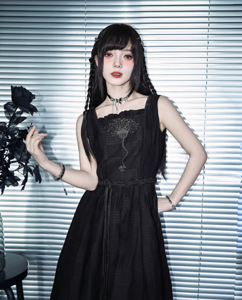 Embroidery Skirt - Neues Krinoid-Stickerei Schwarzes Doppellagiges Kleid für