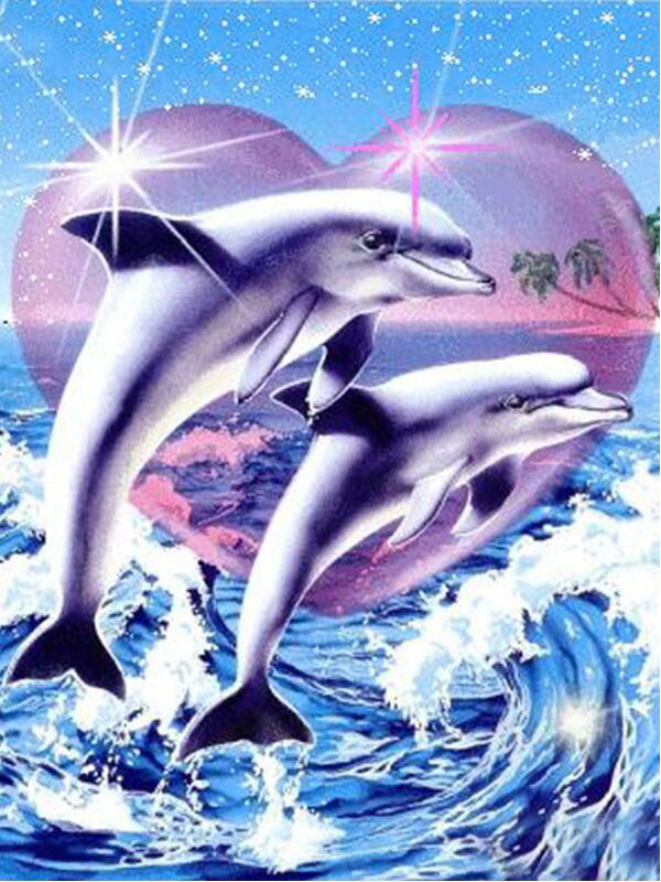 Embroidery Stitch - Rahmenlose Diamant-Malerei Delfin, Vollquadratische Diamant-Stickerei, Tier-Mosaik,