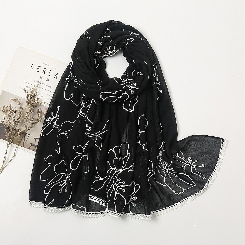Embroidery Hijab - Vielseitiger Eleganter Hijab-Schal Dünner Blumen-Stickerei Sonnenschutz-Schal
