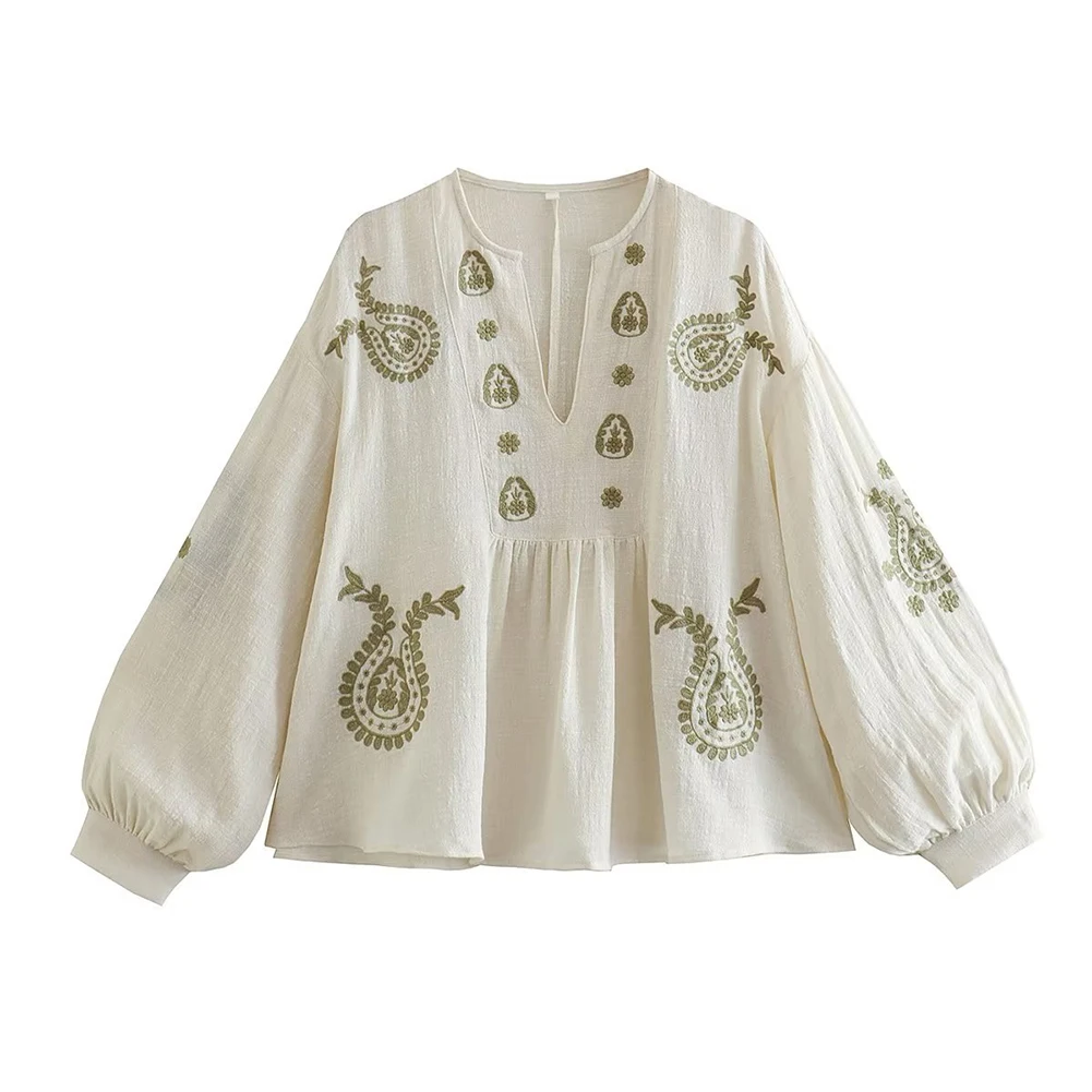 Embroidery On Shirt - Neues, lockeres Baumwoll-Stickerei-Hemd für Damen, stilvolles,