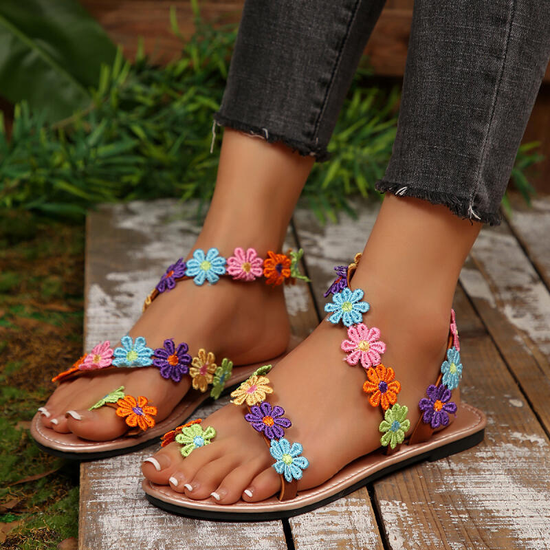 Embroidery Flower - Böhmische bestickte Blumen-Designer-Sandalen für Damen –