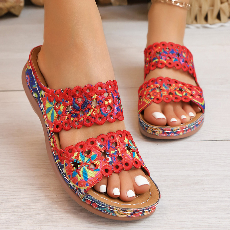 Embroidery Flower - Bunte Blumen-Stickerei Keilsandalen für Damen 2026