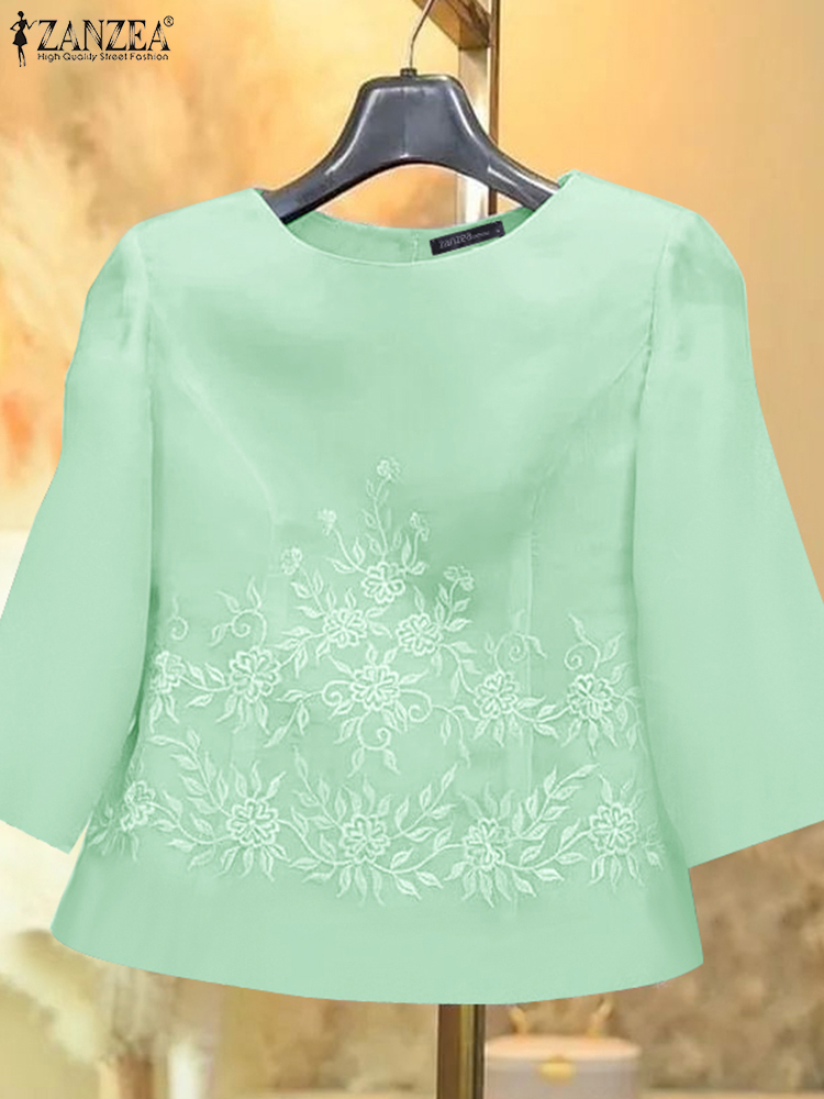 Embroidery On Shirt - Vintage bestickte Tops Damen Bluse Dreiviertel-Tunika