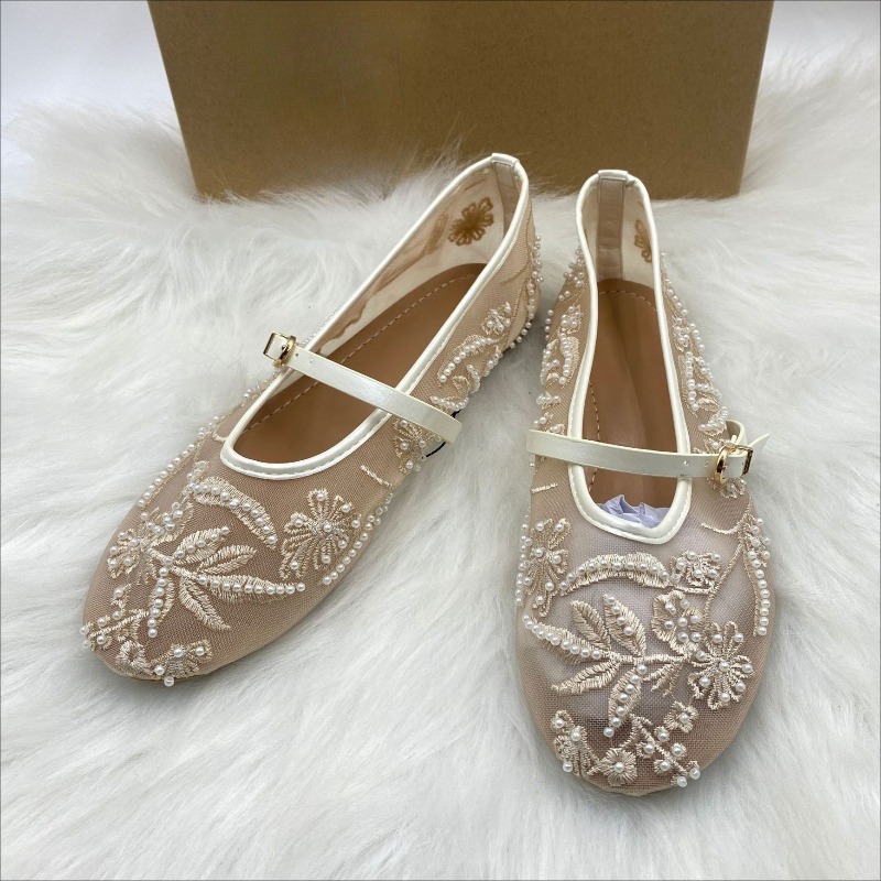 Embroidery Flower - Mesh Stickerei String Bead Frauen Ballerinas