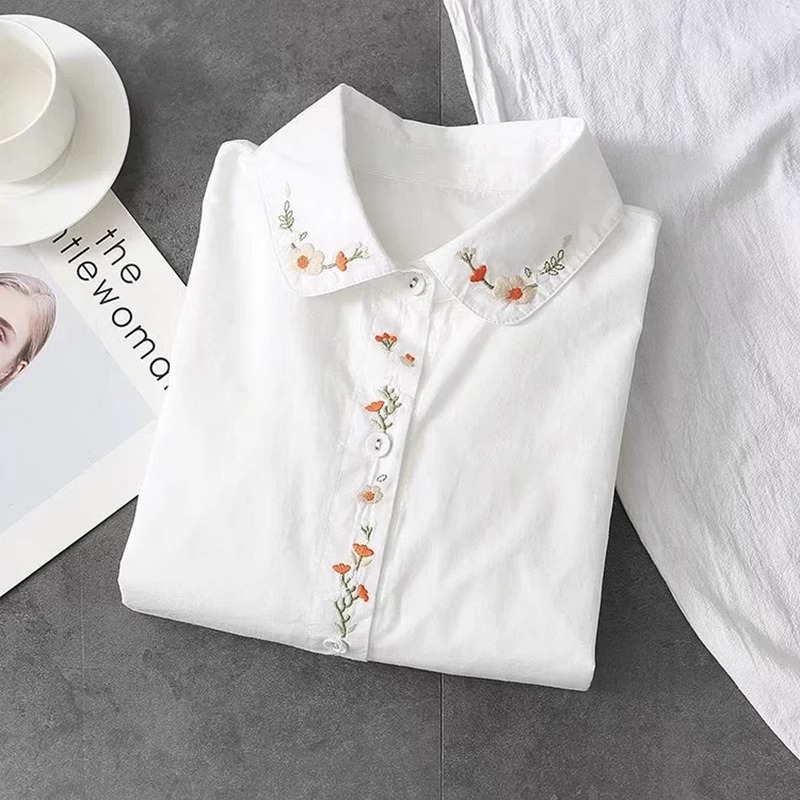 Embroidery On Shirt - Neue Reine Baumwolle Weiße Shirts Frauen