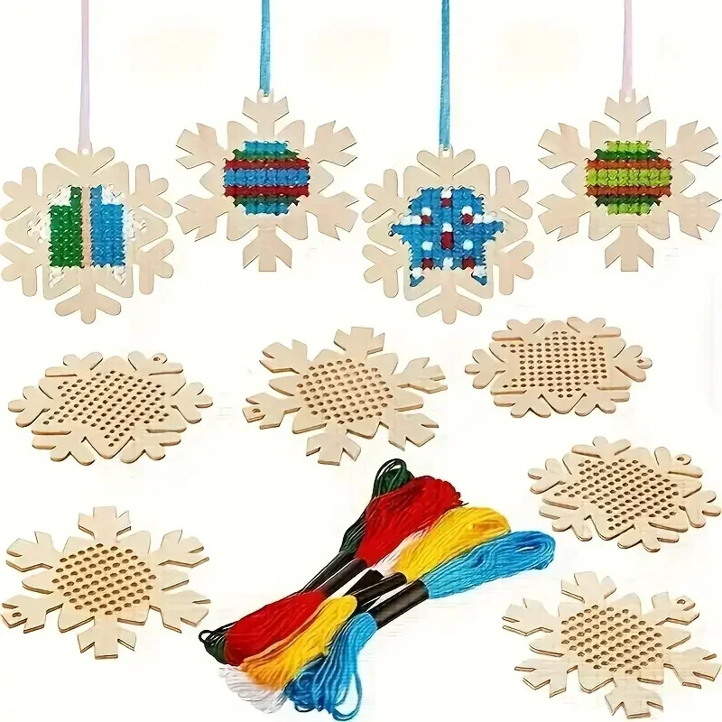 Embroidery Xmas Tree - 12er-Set Kreuzstich-Anhänger Lebkuchenmann Stickerei-Kunstanhänger Holzornamente Bastelset
