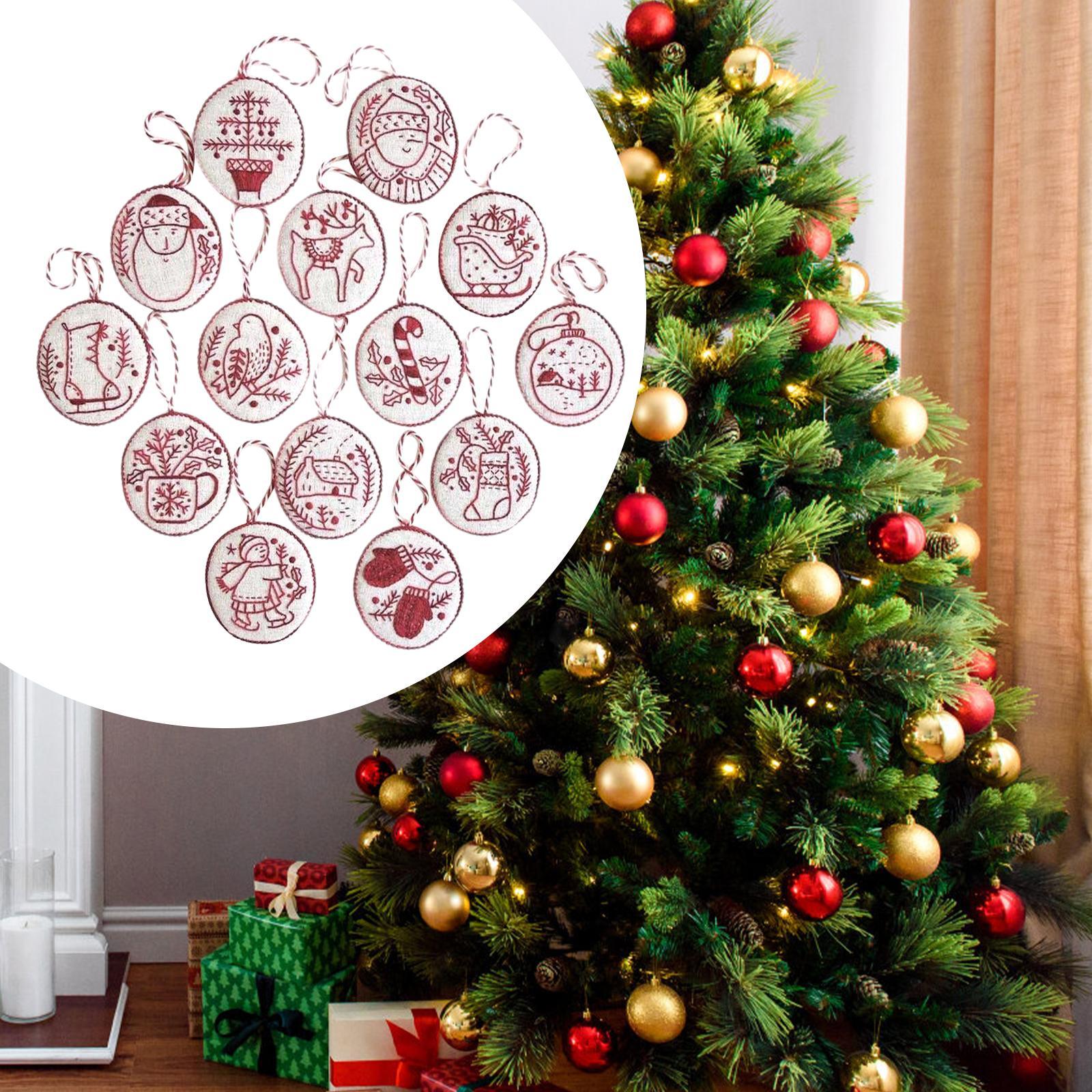 Embroidery Xmas Ornaments - Handgesticktes Weihnachtsornament-Set, Weihnachtsdekoration, leichtes Weihnachtsbaumschmuck-Set für