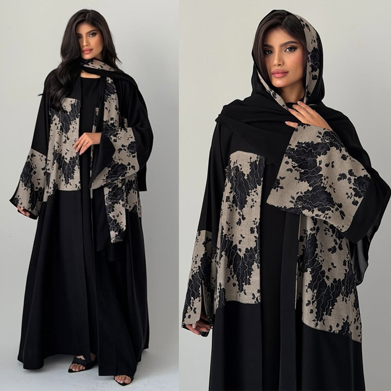 Embroidery Hijab - Damen Eid Abaya Hijab 2-teiliges Set