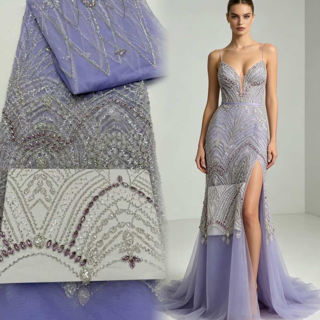Embroidery Net Fabric - Hochwertiger französischer afrikanischer Pailletten-Tüll, Strass-Spitzenstoff, Netzstickerei,