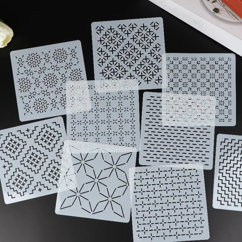 Embroidery Handicraft - 9/32-teiliges Sashiko-Stickerei-Schablonen-Set DIY Geometrische Patchwork-Schablone Wiederverwendbare