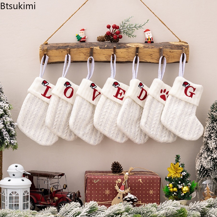 Embroidery Xmas Tree - Weihnachten Brief Stickerei Gestrickte Socken Weihnachten