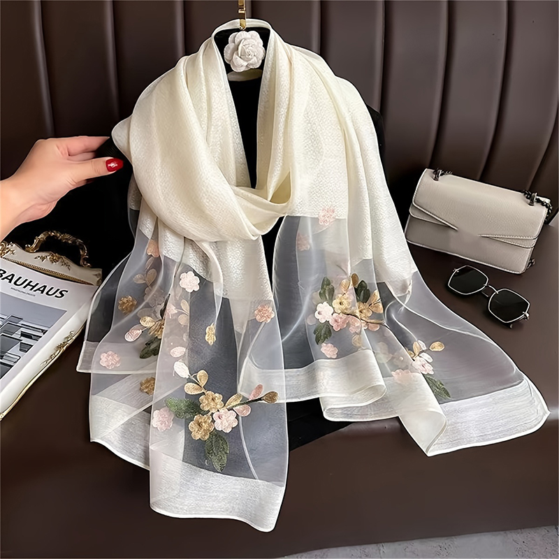 Frauen Seide Wolle Schal Flora – Embroidery Hijab Bewertung und Preis