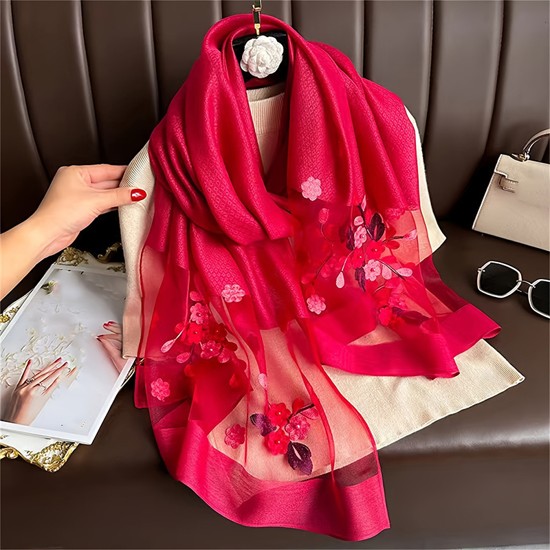 Frauen Seide Wolle Schal Flora – Embroidery Hijab Bewertung und Preis
