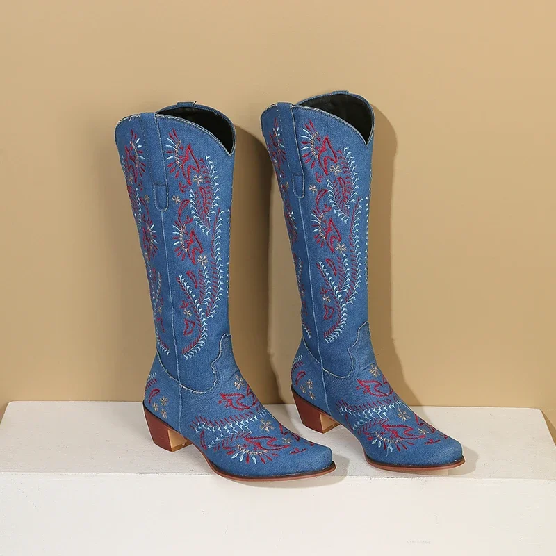 Blaue Denim Western Cowgirl Kn – Embroidery Flower Bewertung und Preis