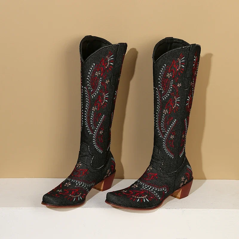 Blaue Denim Western Cowgirl Kn – Embroidery Flower Bewertung und Preis