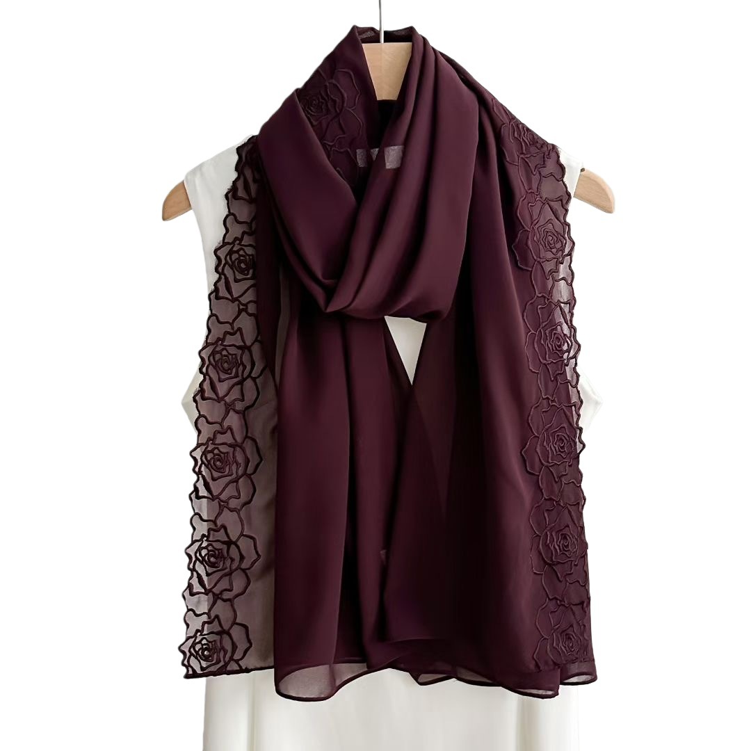 Lila Chiffon Hijab Schals für  – Embroidery Hijab Bewertung und Preis