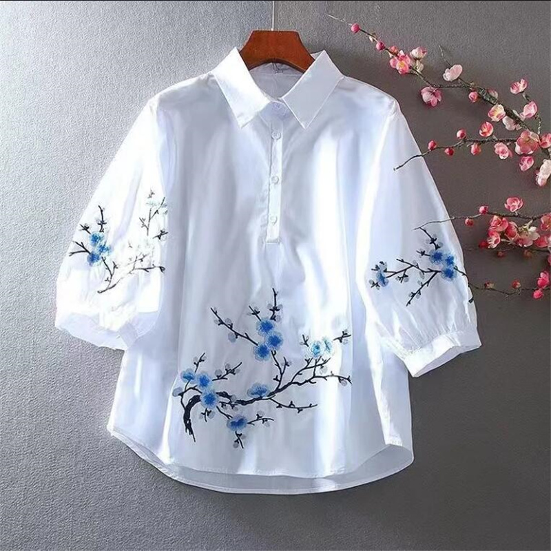 Weiß Bestickt Shirt Frauen Blu – Embroidery On Shirt Bewertung und Preis
