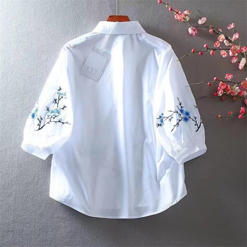 Weiß Bestickt Shirt Frauen Blu – Embroidery On Shirt Bewertung und Preis