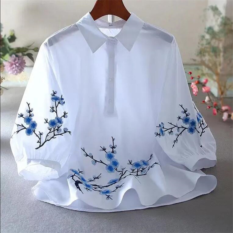 Weiß Bestickt Shirt Frauen Blu – Embroidery On Shirt Bewertung und Preis